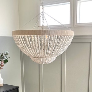 Wood bead chandelier, inverted dome, tiered chandelier, beaded light, 5-light, dimmable light, 3-light