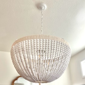 Inverted dome chandelier, pendant light, large chandelier, boho light, beaded light, 5 bulb, 6 bulb, coastal lighting