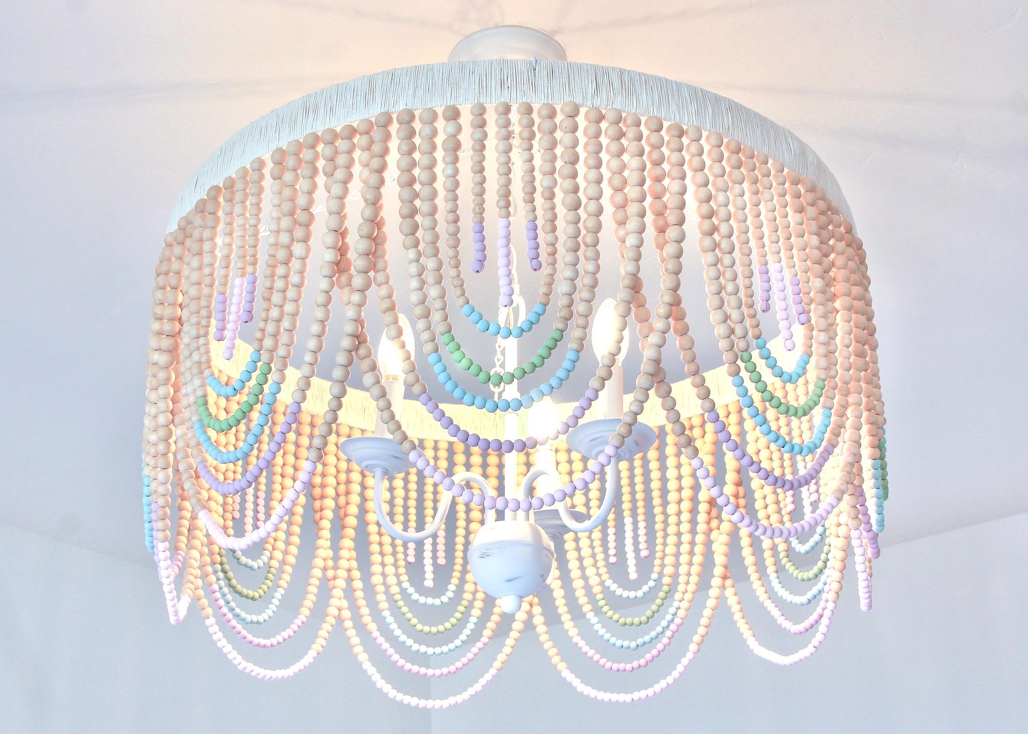 Rainbow Wood Bead Chandelier - Nursery Light, Child Bedroom Lighting - Etsy