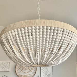 Inverted dome chandelier, pendant light, large chandelier, boho light, white beaded, 5-light, 3-light