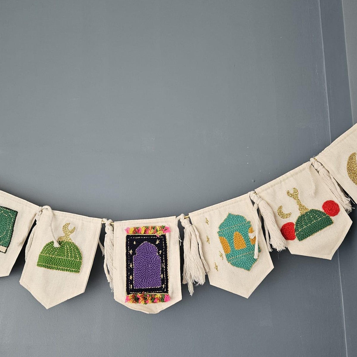 Ramadan Mubarak Linen Banner: Punch Embroidery Islamic Decor - Etsy