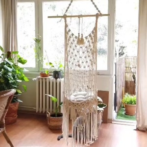 Boho Macrame Cat Hammock: Organic Cotton Pet Swing Bed