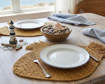 Handwoven Raffia Fish Placemat – Coastal Nautical Boho Table Decor
