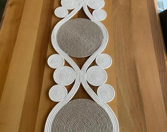 Handmade Jute Asymmetric Table Runner – Retro Coffee Table Cloth –Dining Table Runner -Rustic Table Decor – Boho Style Table Runner