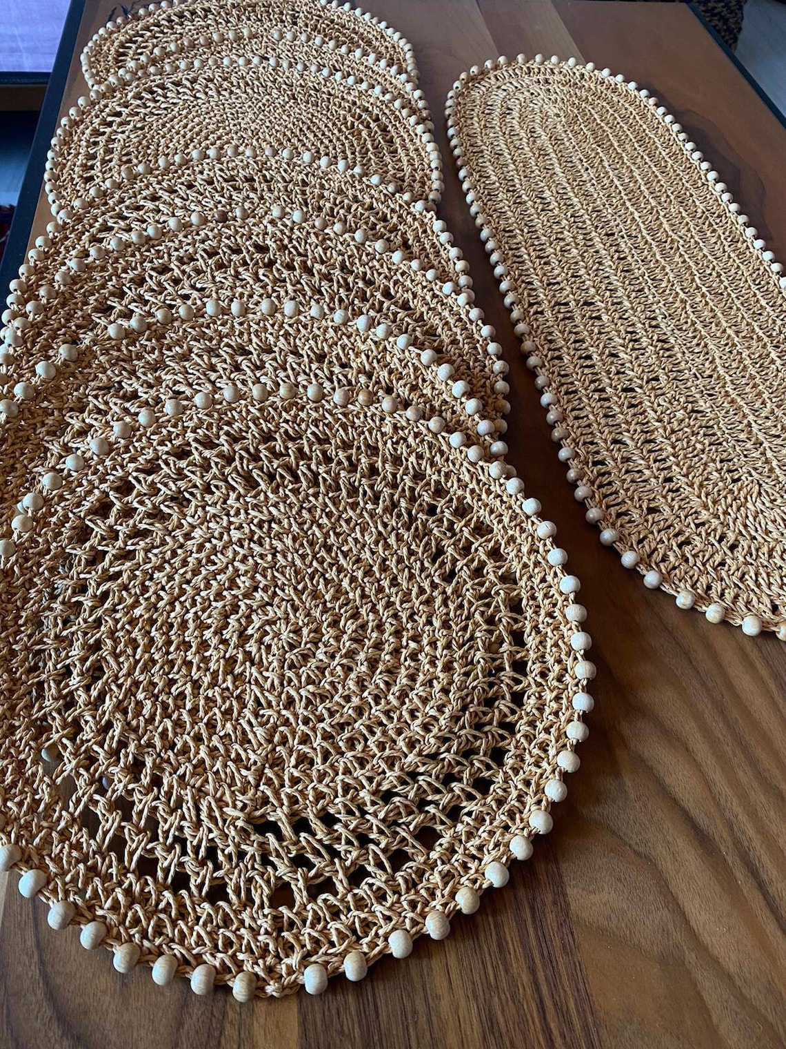 Set of 6 Placemats With Runner Jute Placemat Round Raffia Etsy