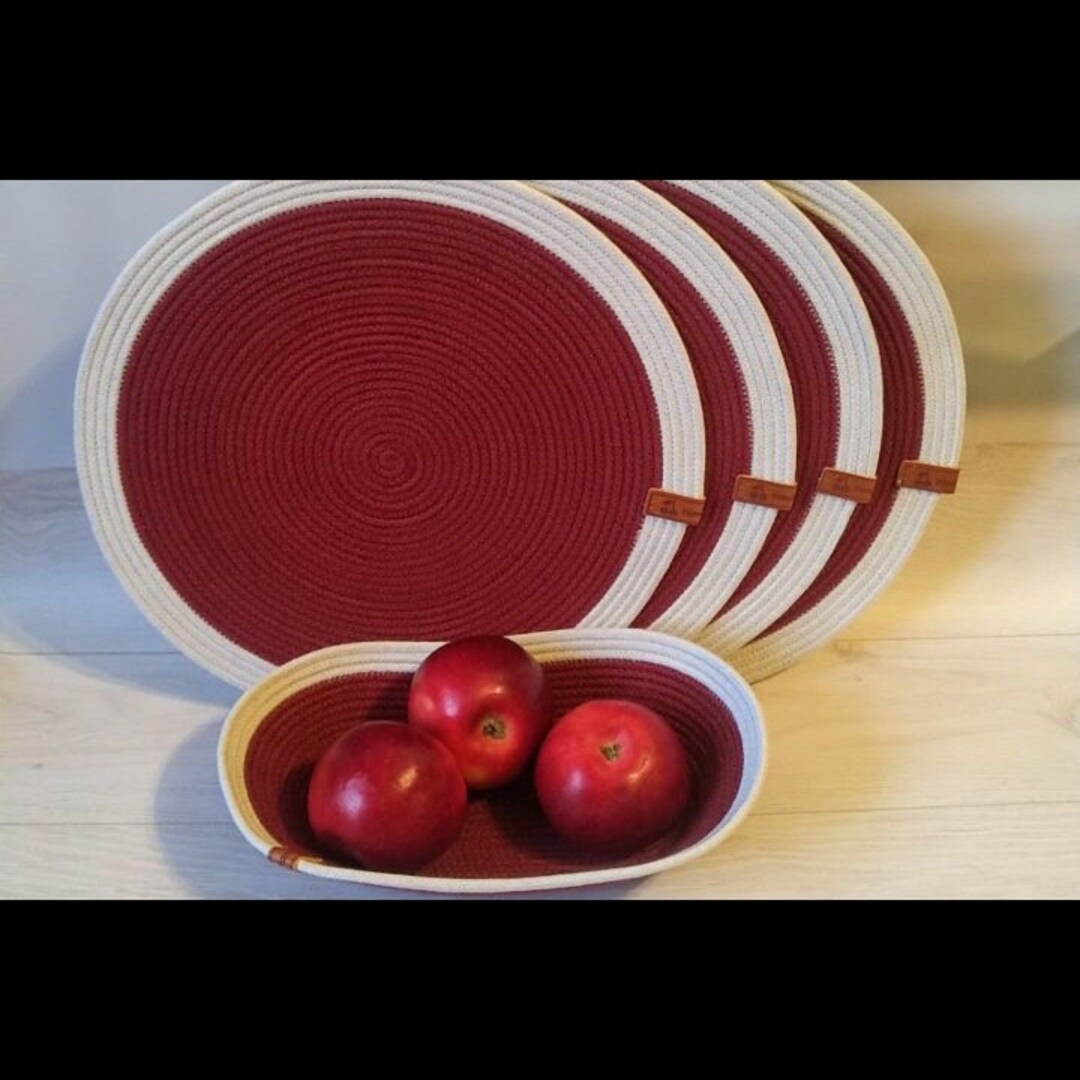 Red Round Placemats for Christmas Handmade Underplate Custom Red and