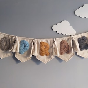 Banderín de aguja perforadora de lino personalizado, decoración de pancarta con letras personalizadas, decoración de pared para fiesta de Baby Shower, decoración de habitación para niños