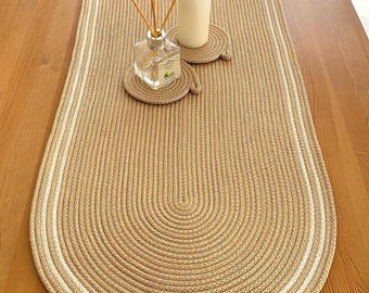 Runner Da Tavola In Iuta Naturale – Intrecciato A Mano, Stile Rustico Boho, Misura Ovale 33x122 Cm