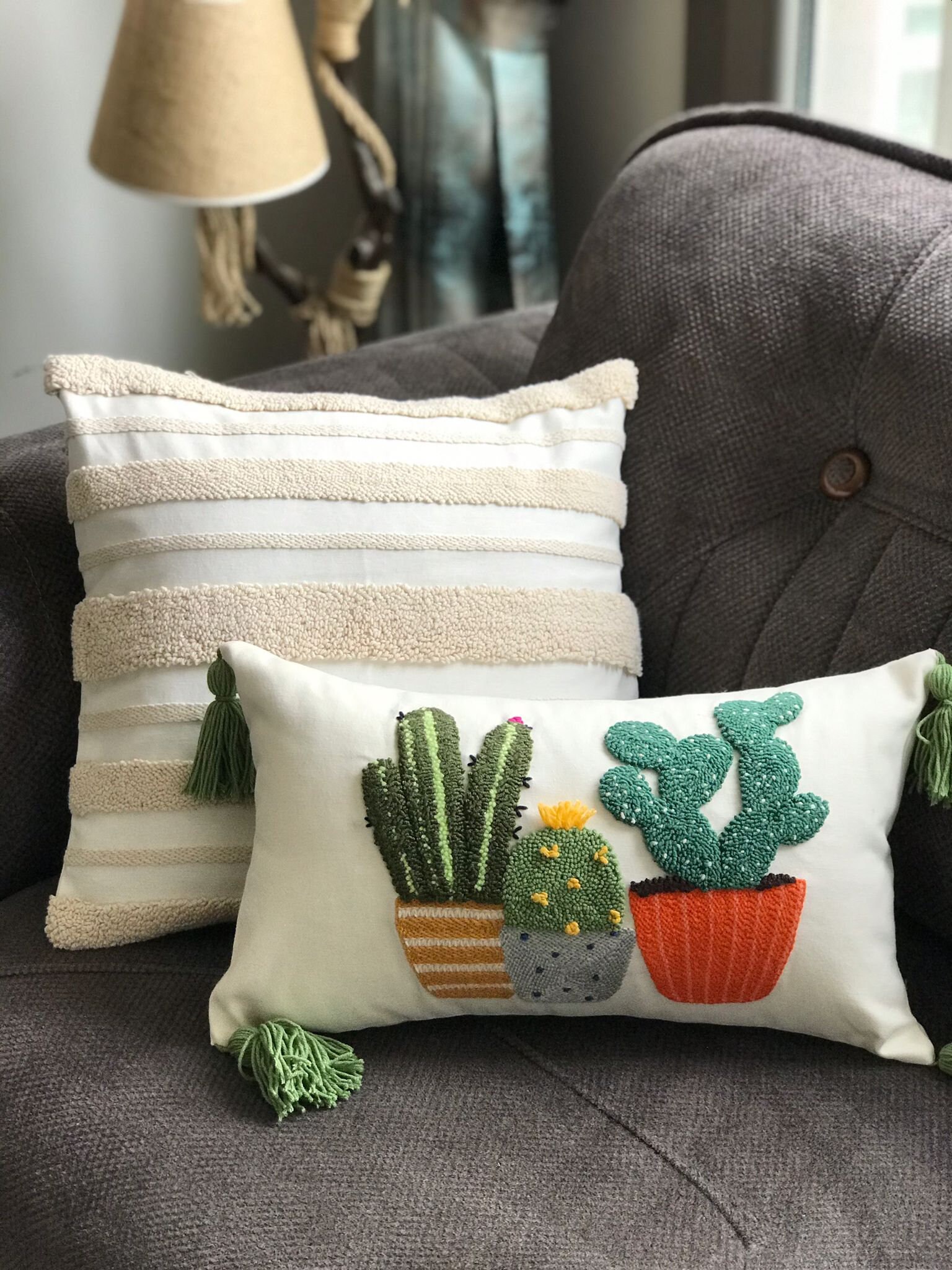 Set of 4 Succulents Cactus Decorative Throw Pillow Covers Cushion Case  Protector, Standard Size 18 x 18 Square, Beige 