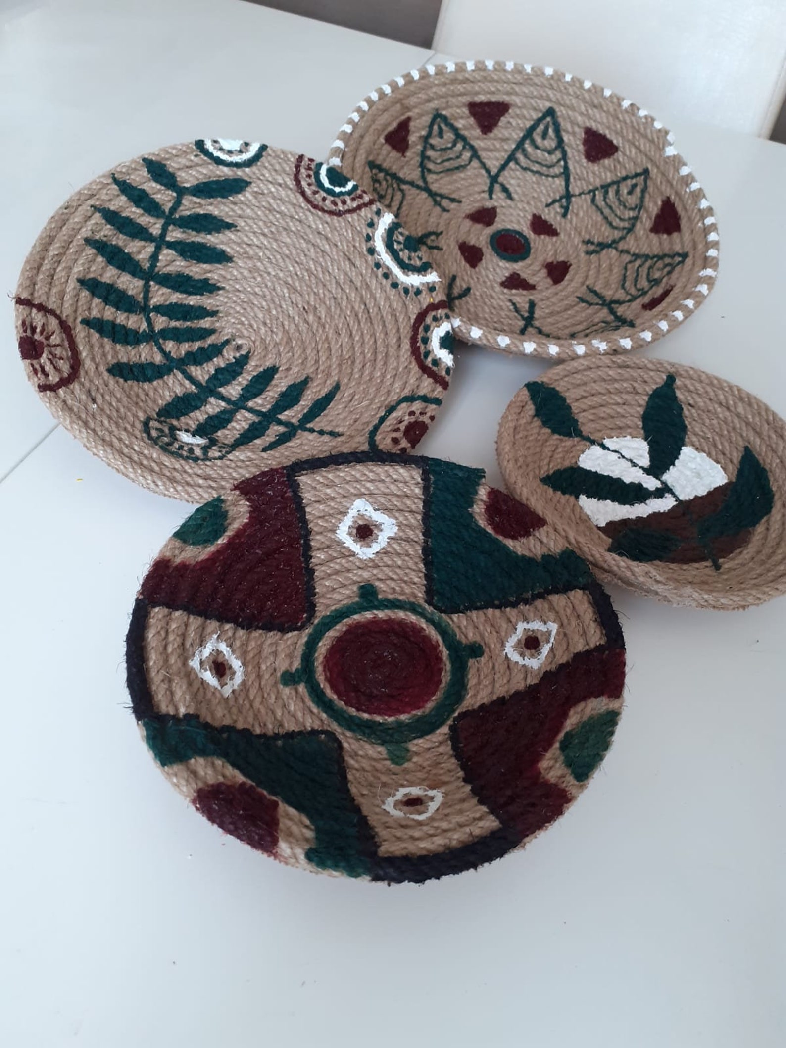 African Handwoven Wall Basket Set of 4 Emerald Green Wicker Etsy