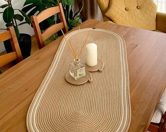Runner da tavola ovale in juta naturale: decorazione rustica moderna (40x100 cm) - Italia