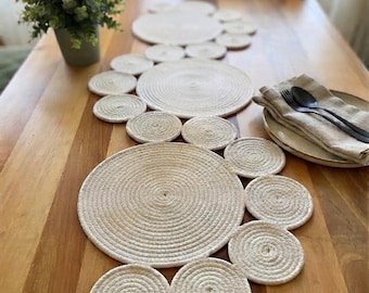 Cream Jute Table Runner: Handmade Boho Dining Table Decor
