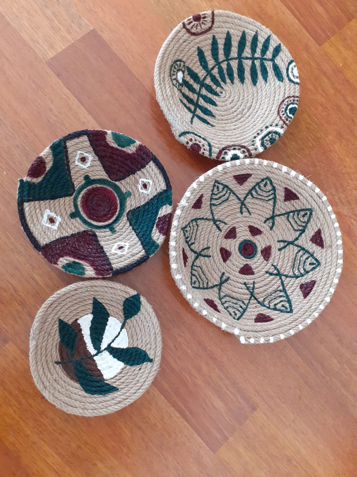 African Handwoven Wall Basket Set of 4 Emerald Green Wicker Etsy