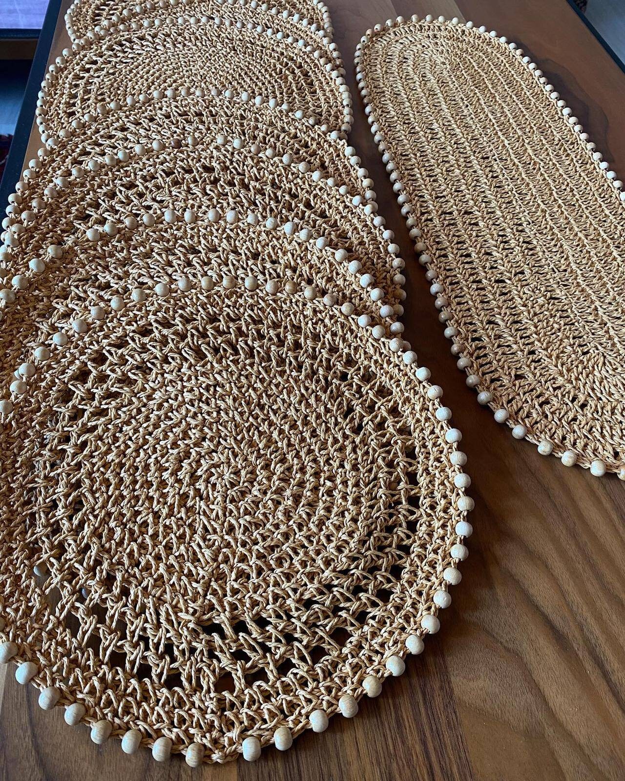 Set of 6 Placemats With Runner Jute Placemat Round Raffia Etsy