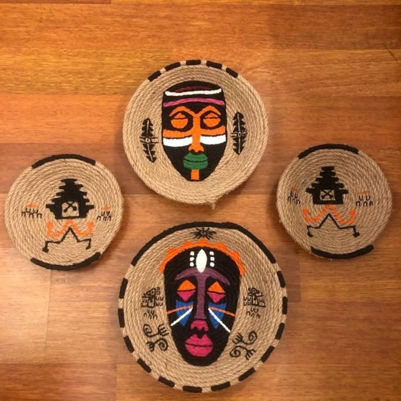 African Wall Basket Set African Traditional Mask Pattern Etsy