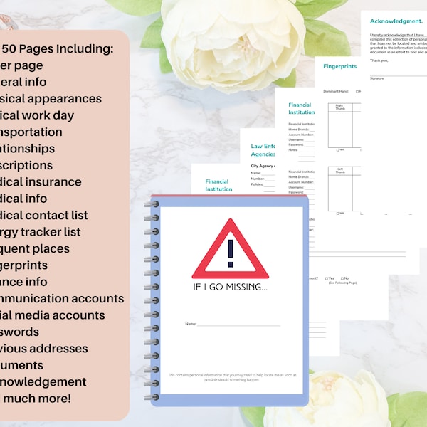 If I Go Missing Binder If I Go Missing Folder Crime Junkie True Crime Emergency Family Rescue Fingerprints Financial Information More