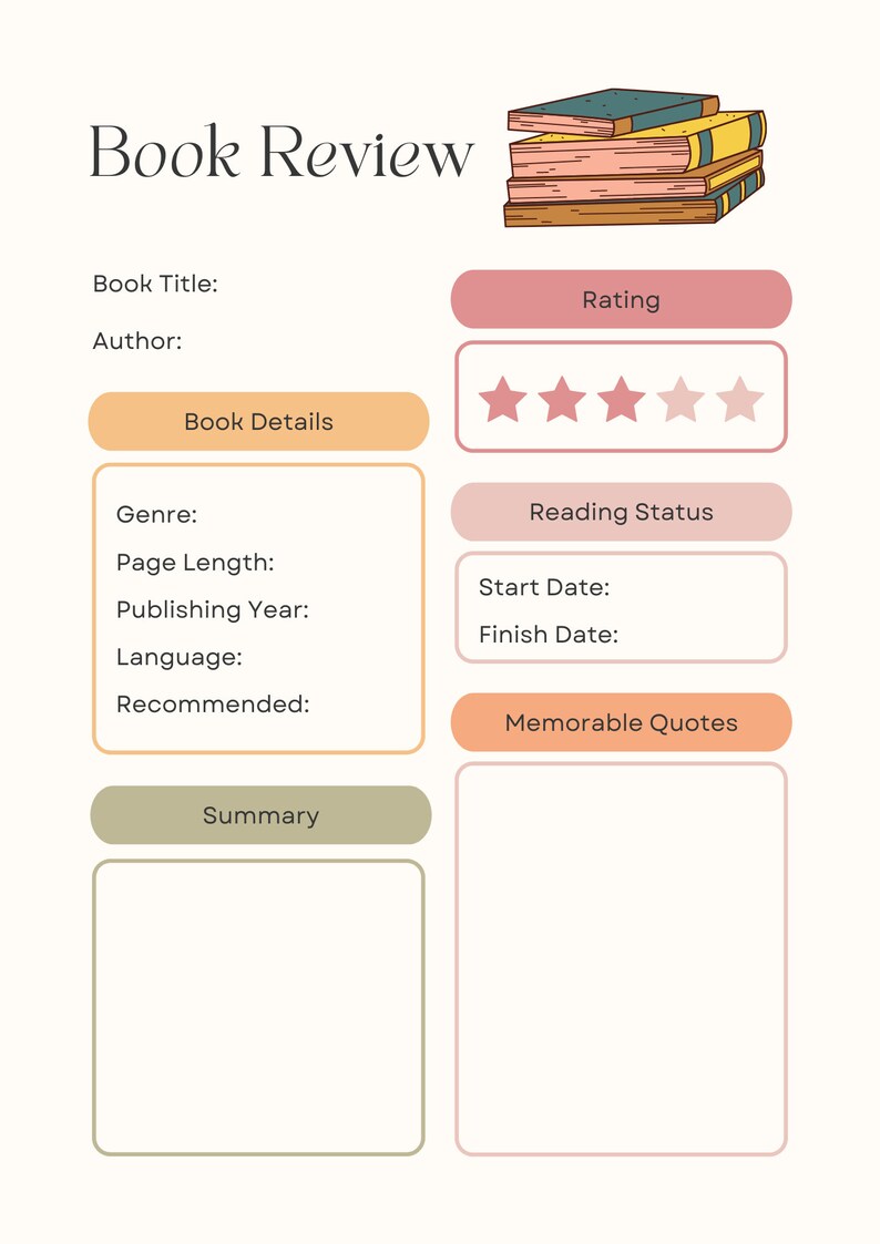 Reading Planner Printable Reading Journal Book Shelf Happy Planner 100