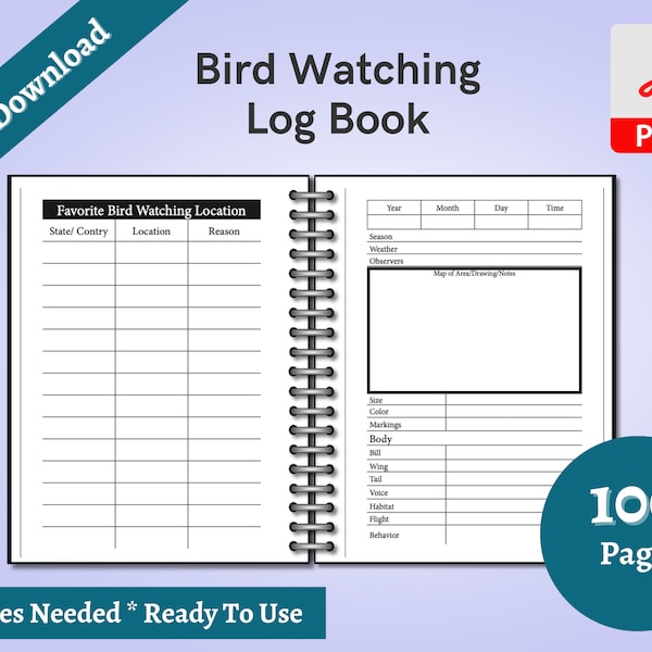 Bird Watching Log Book Printable Bird Watcher Bird Watching Handbook Bird Watching Worksheet Outdoors Birds Printable Bird Watching Journal