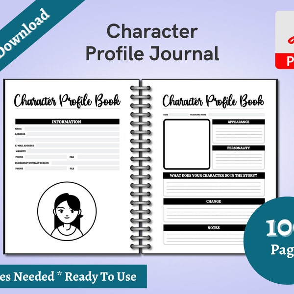 Character Profile Journal Book Character Profile Worksheet Book Writing Digital Planner Planner for Writer Character Profile Novel Plotting