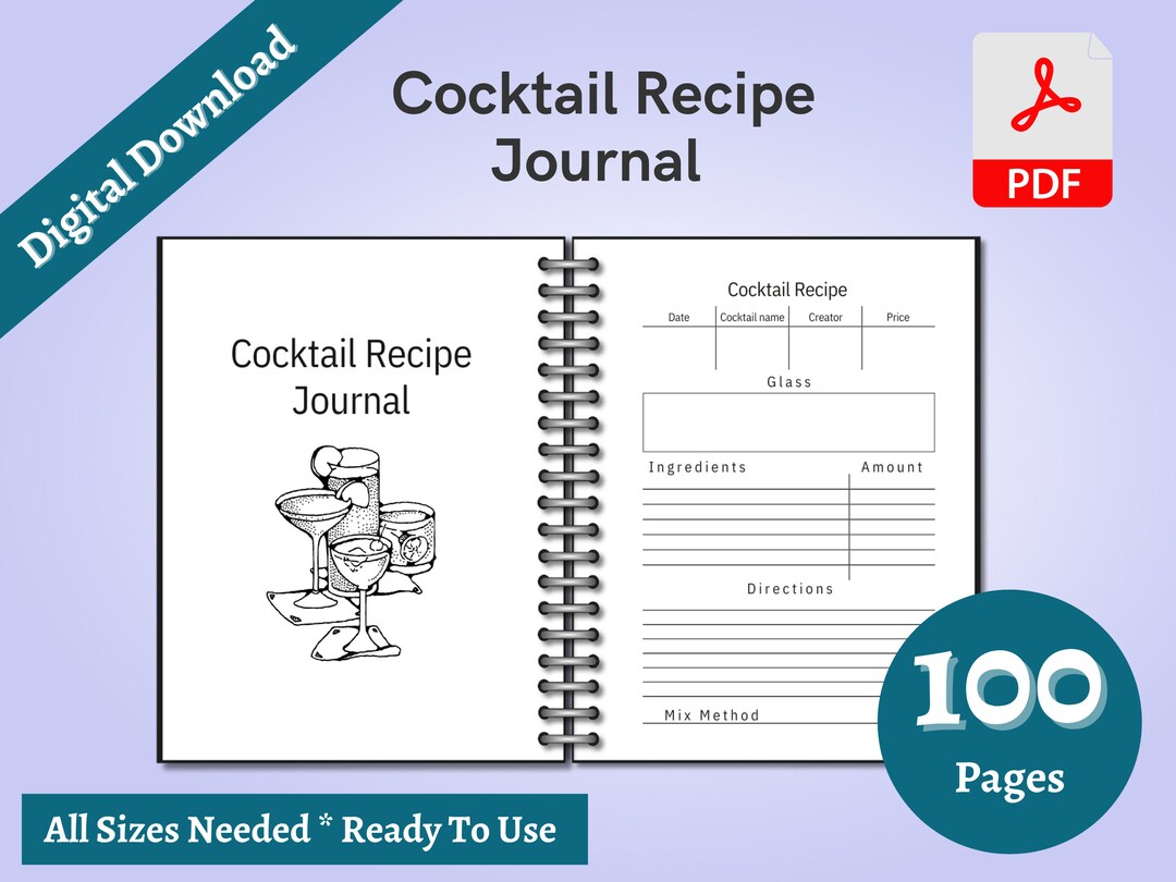 Bartender Notebook Cocktail Recipe Journal, Blank Bartender Notebook (PDF) - Etsy
