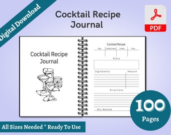 Cocktail Recipe Journal, Blank Bartender Notebook (PDF)