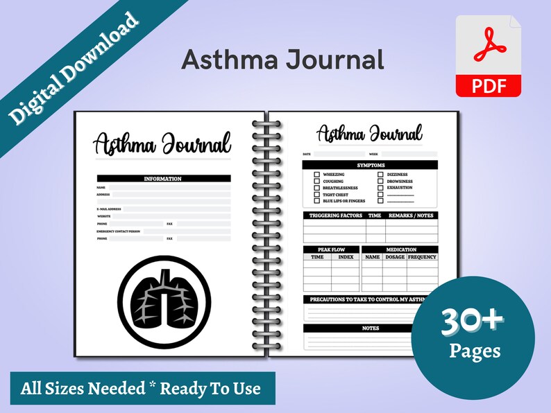 Asthma Journal Printable Medical Planner Daily Wellness Planner and