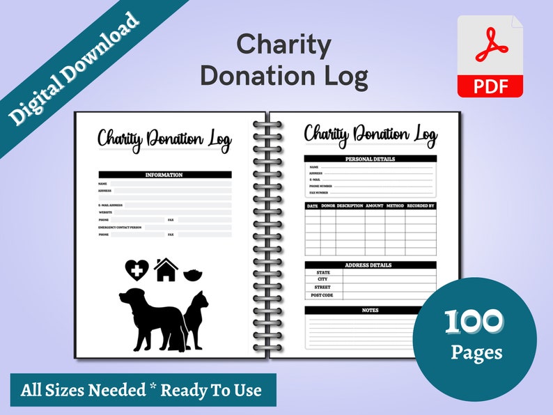 Charity Donation Log Donation Log, Donations Tracker Printable Tithe
