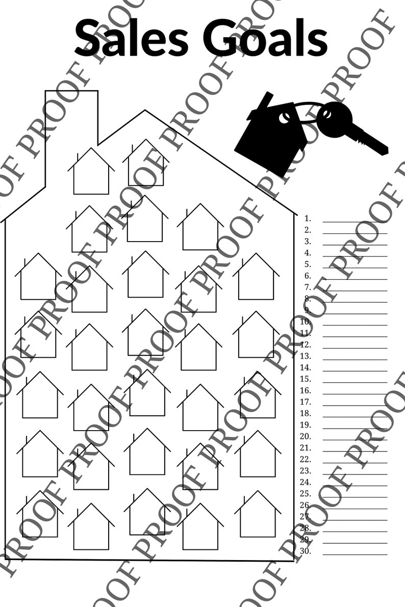 Real Estate Goal Board 30 Homes Goal Sheet Realtor Sales Houses