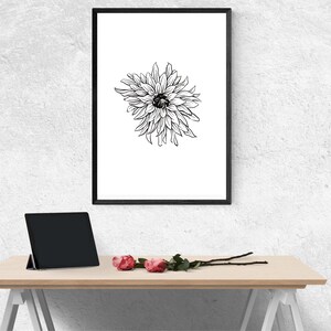 Black White Flower Wall Art DIGITAL DOWNLOAD Wildflowers Floral Botanical Room Decor Modern Daisy Bloom Line art Bouquet Plant Rose