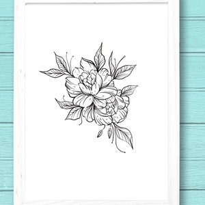 Black White Flower Wall Art DIGITAL DOWNLOAD Wildflowers Floral Botanical Room Decor Modern Printable Poster Line art Bouquet Plant Rose