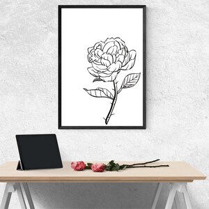 Rose Print Black White Flower Wall Art DIGITAL DOWNLOAD Wildflowers Floral Botanical Room Decor Modern Poster Line art Bouquet Plant Rose