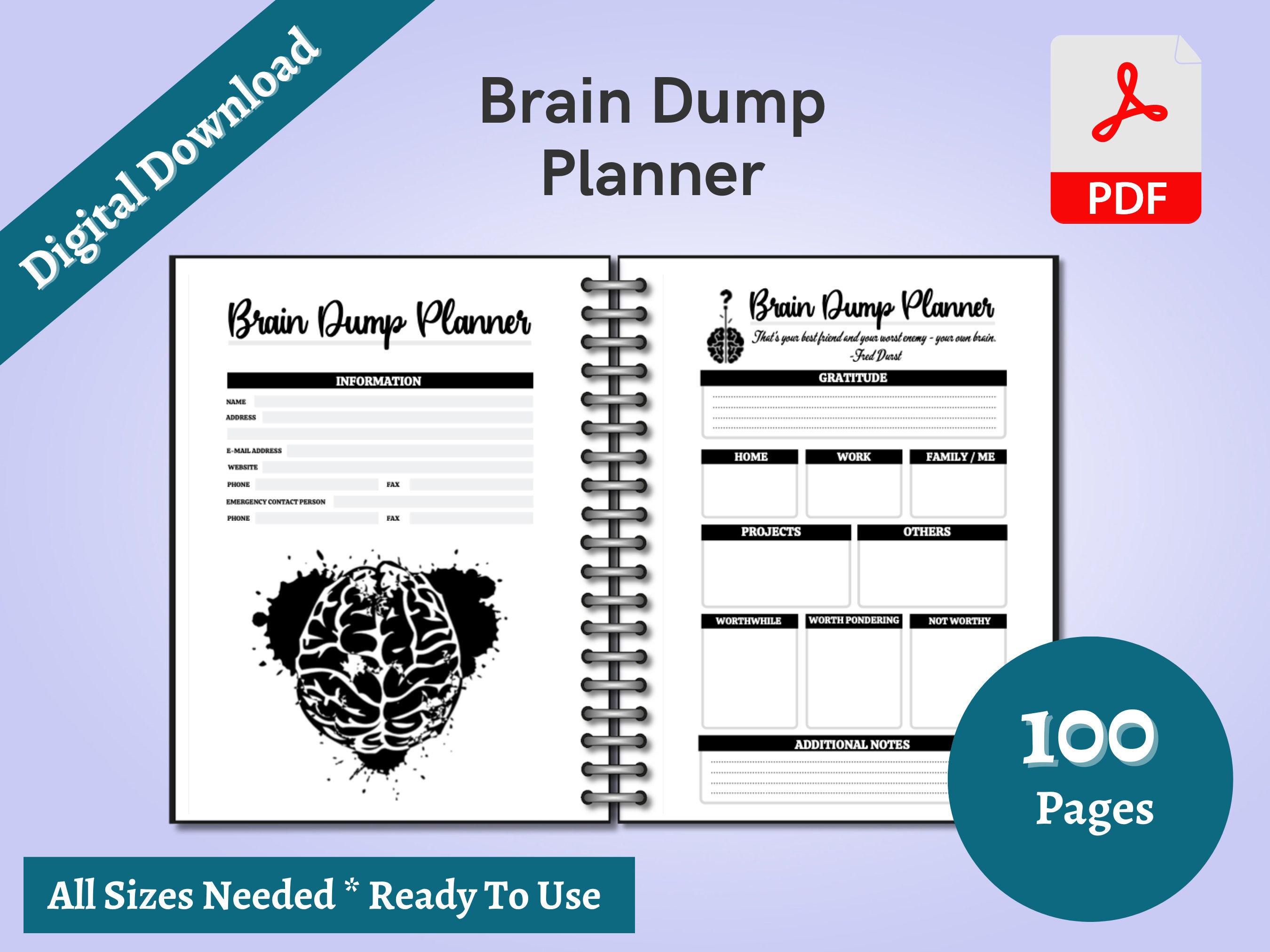 Brain Dump Planner Printable Brain Dump Bundle Thought Organizer Mind ...