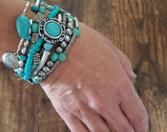 8 stack turquoise bracelet set