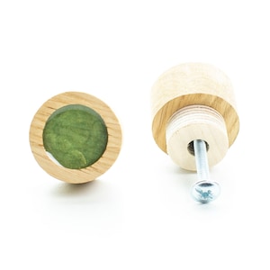 POMO DE CAJÓN madera verde perla y roble con resina epoxi, pomo de cómoda redondo, muebles de diseño moderno, tiradores elegantes, tiradores de cajón geométricos