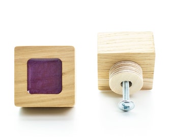 DRAWER KNOB purple pearl oak wood with epoxy resin, square dresser knob, modern design furniture, elegant furniture knob, drawer pulls