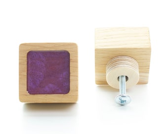 DRAWER KNOB purple oak wood with epoxy resin, square dresser knob, modern design furniture, elegant furniture knob, drawer pulls