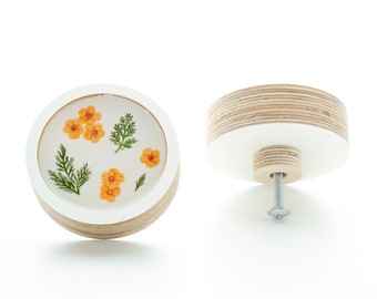 6 cm/2.36" ORAGNE FLOWERS KNOB wood with epoxy resin, flower dresser knob, modern drawer pulls, romantic boho handle, nursery knob