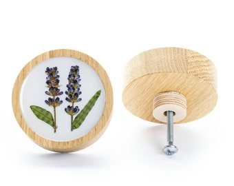 6 cm/2.36" LAVENDER DRAWER KNOB purple flower oak wood with epoxy resin, flower dresser knob, drawer pulls, romantic knob