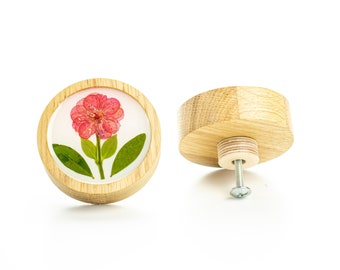 6 cm/2.36" DRAWER KNOB boho red dried flower oak wood with epoxy resin, flower dresser knob, modern design, drawer pulls, romantic knob