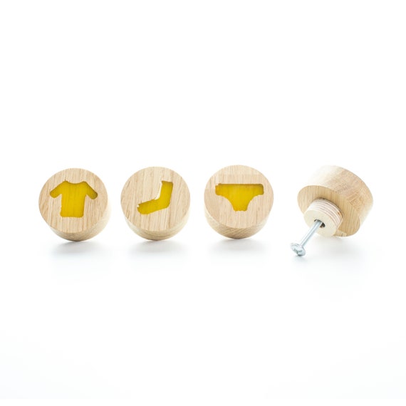 panties tshirt yellow handle kids design furniture knobs DRAWER KNOB for kids wooden with epoxy