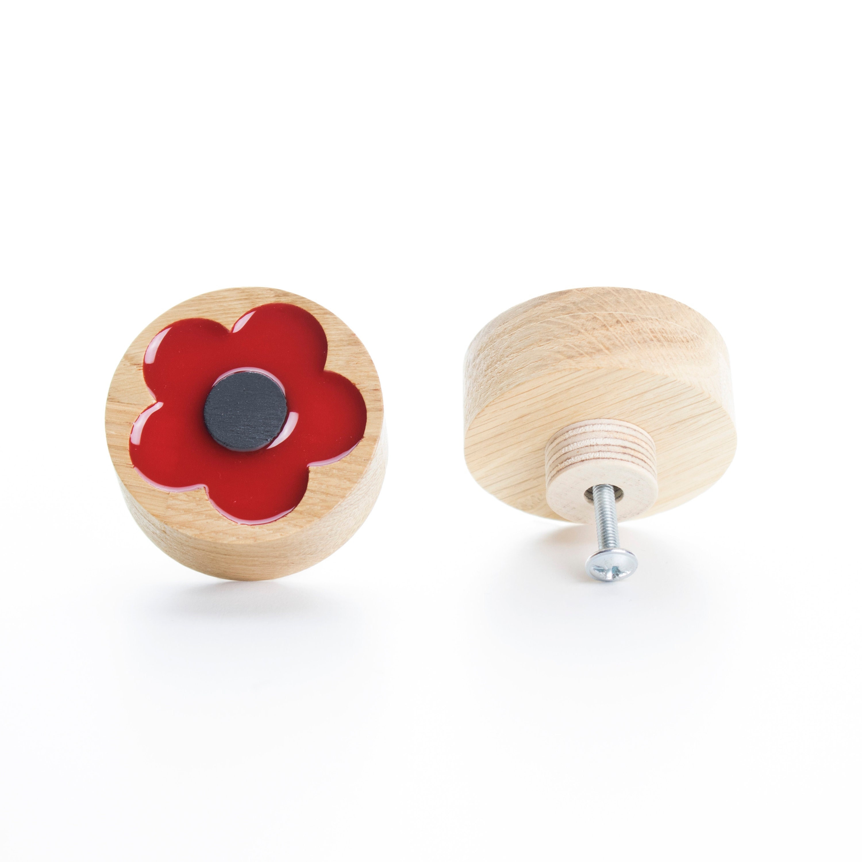 tiroir knob rouge fleur bois de chêne avec résine époxy, bouton commode à fleurs, meubles design moderne, meuble pour enfants, tiroirs