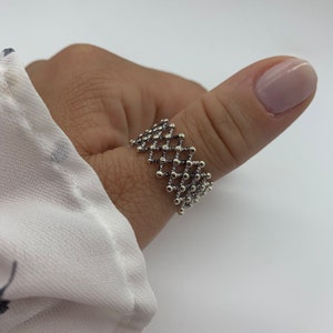 Silver Mesh Thumb Ring, Chunky Ring, Mothers Day Gift For Her, Dainty Dot Adjustable Ring, Weaved Layered Boho Ring For women,Thick Dot Ring