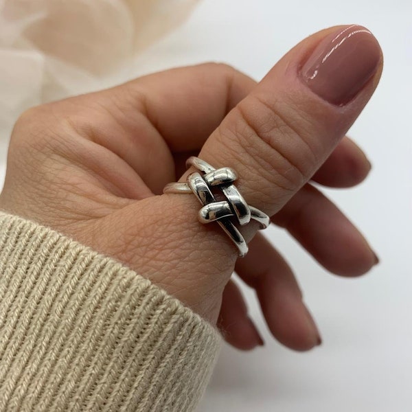 Zwei Strang keltischer Knoten Ring-Versprechen oder Freundschaftsring-Infinity Knot Liebe-Daumen-Ringe für Frau-Geschenk für Sie-zierliche Chunky Boho Einstellbar