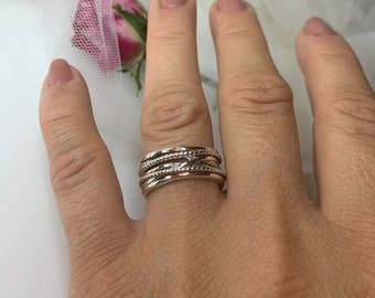 Multi-Layer-Ring-Chunky Silber Ringe für Frau-Mütter-Tagesgeschenk für sie-Zierliche Ring-Daumen einstellbar Dicke Boho-Weaved Layered-Schmuck