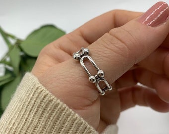 Silver Chain Ring-Mothers Day Gift For Her-Mothers day Present-Dot Chunky Silver Boho Ring For Women-Thumb Adjustable Thick Open Band Ring