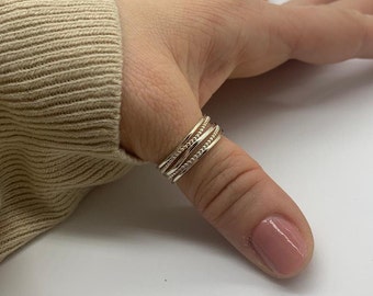 Thin Silver Ring-Multi Layer Ring-Dainty Silver Ring For Women-Mothers Day Gift For Her-Thumb Adjustable  Thick Boho Ring-Weaved Layered