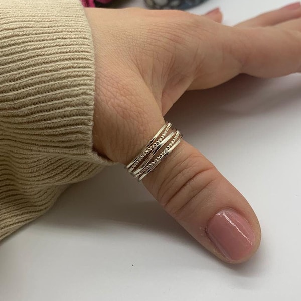 Thin Silver Ring-Multi Layer Ring-Dainty Silver Ring For Women-Mothers Day Gift For Her-Thumb Adjustable  Thick Boho Ring-Weaved Layered