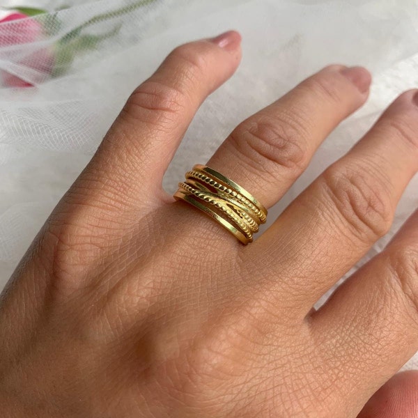 18k GOLD Plated Chunky Ring-Mothers Day Gift -Thick Adjustable Ring-Boho Engagement Ring-Gold Signet Ring-Gold Belly Ring-Gift for Mom