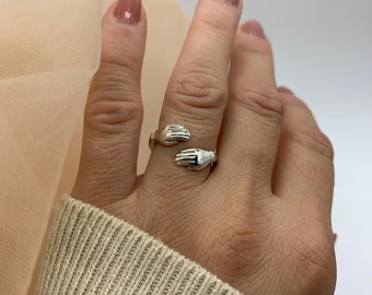 Dainty Hug Ring-Gift For Her-Thumb Chunky Silver Rings For Woman-Thick Adjustable Open Band Ring- Love Best Friend-Mothers Day Gift -Present