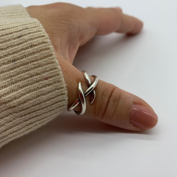 Chunky Silver Thumb Ring-Multi Layer -Dainty Ring For Women-Mothers Day Gift -Open Adjustable Ring-Thick Boho Weaved Layered Band